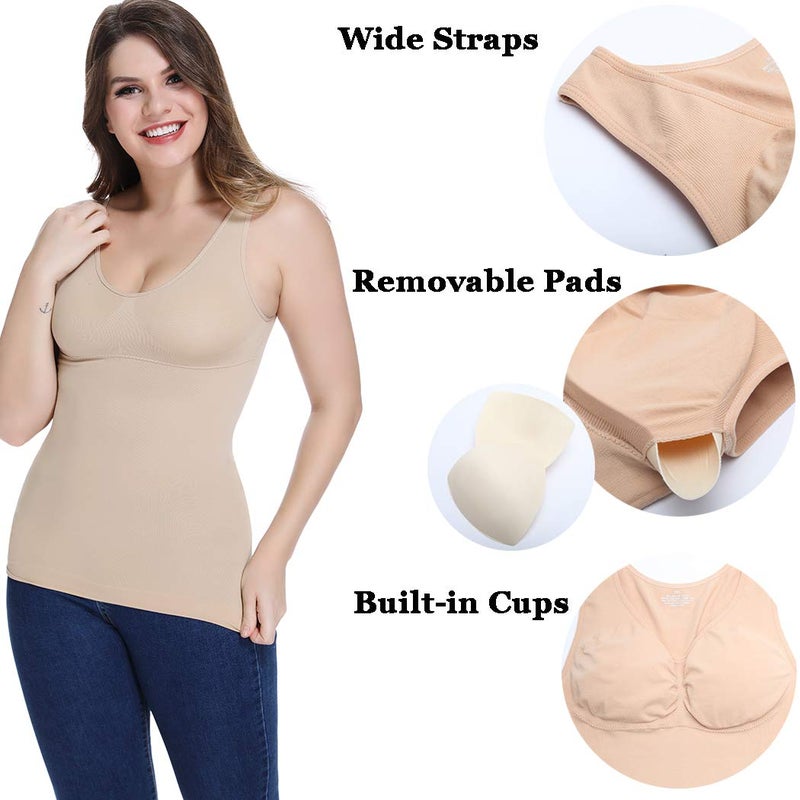 JOYSHAPER Women's Cami Shaper with Built in Bra Tummy Control Camisole Tank Top Underskirts Shapewear Body Shaper Beige - Image 2